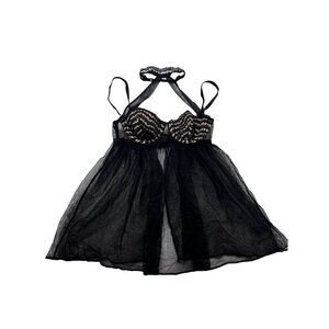 Victorias Secret Black Lace Babydoll Lingerie With Underwire & Halter Neck 34B